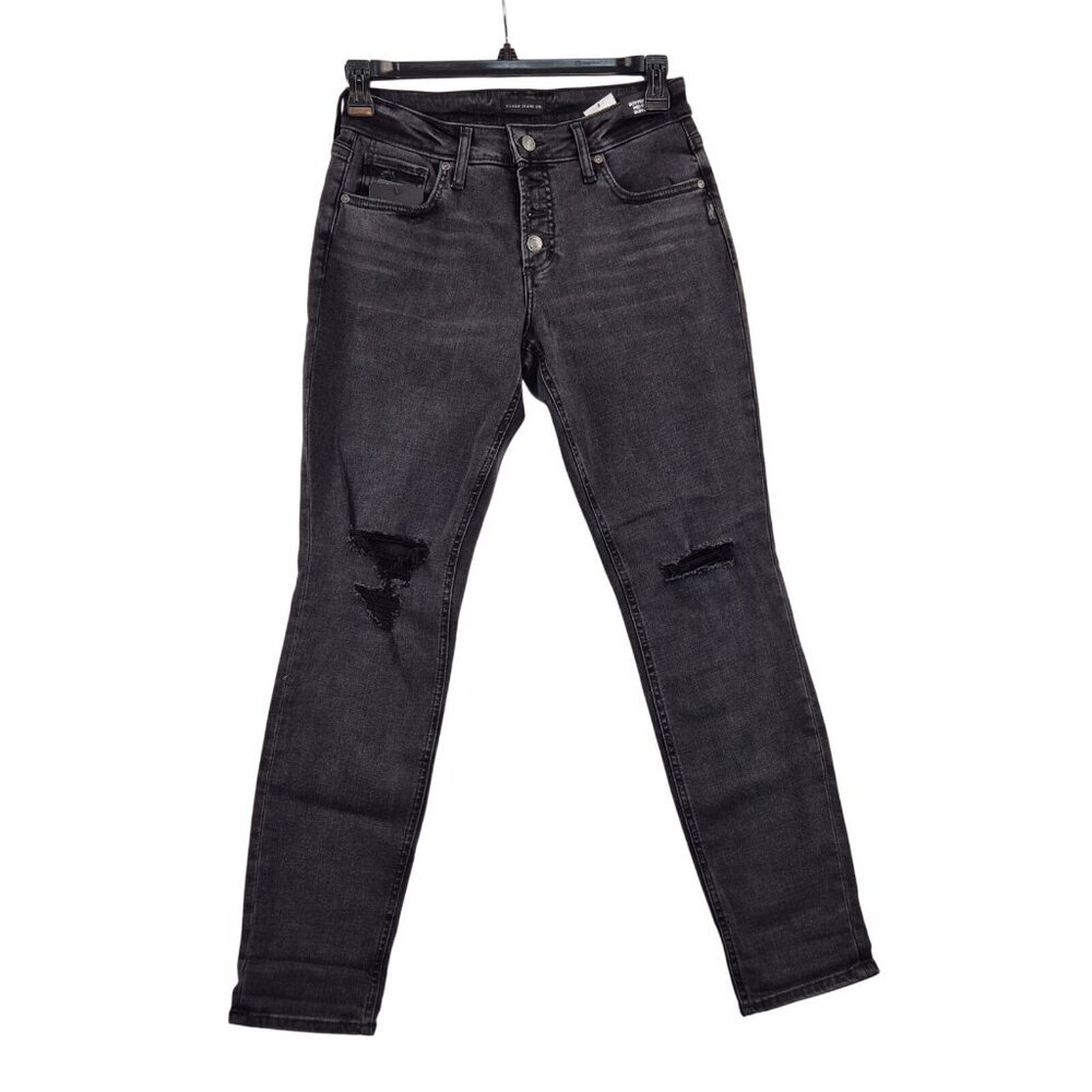 Silver Jeans Women's Size 30X29 Black Denim Boyfriend Comfort Distressed (62)